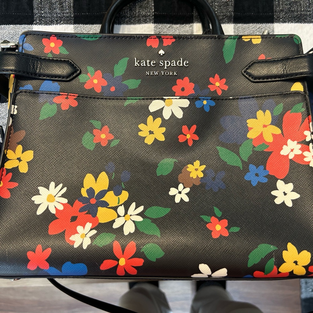 Kate Spade Black Multicolor Floral Crossbody Bag with small matching wallet